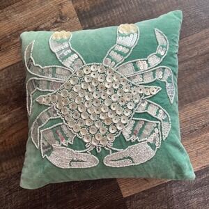 Sequin Beaded‎ Crab Pillow - Decorative Throw Accent Cushion